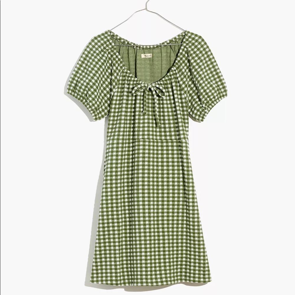 Madewell Jacquard Puff-Sleeve Mini Dress in Gingham Check